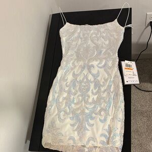 Macy's White Dress with Blue Sequin Accents